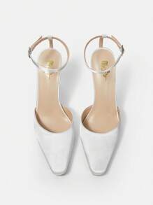 Của phụ nữ Pointed Toe Dây đeo mắt cá chân Gót nhọn Màu thuần Giày nữ Baotou - trắng - Xem 2