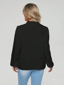 SHEIN Clasi Của phụ nữ Kích thước lớn Màu thuần Trang trí ren Trang trí Áo sơ mi - màu đen - Xem 2