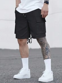 Manfinity LEGND 纯色直筒短裤，有口袋 - 黑色 - 查看 6