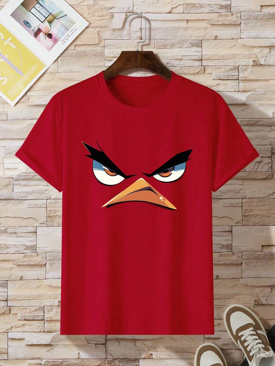 Teen Boy's Summer Casual Cartoon Printed Short Sleeve T-Shirt - Red - View 1