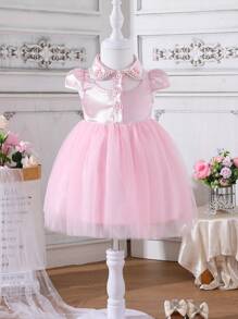 Baby Girls Exquisite And Elegant Mesh Contrast Dress For Baby Girl - Pink - View 1