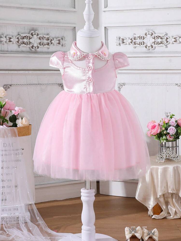 Baby Girls Exquisite And Elegant Mesh Contrast Dress For Baby Girl