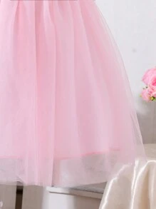 Baby Girls Exquisite And Elegant Mesh Contrast Dress For Baby Girl - Pink - View 5
