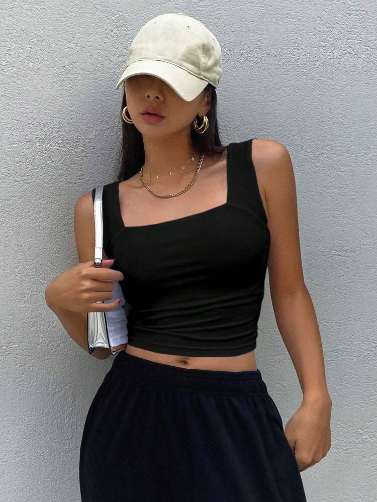 Women's Summer Basic Solid Color Slim Fit Cropped Tank Top