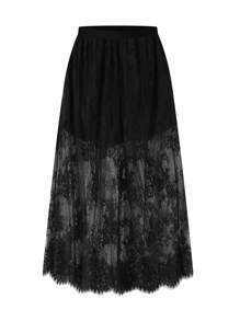SHEIN Holidaya Plus Size Lace Spliced Elastic Waist Skirt Maxi Women Outfit - Black - View 1