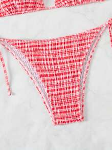 Swim Mod 女士格紋束頸比基尼套裝,適用於海灘度假 - 紅白色 - 查看 4