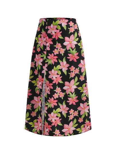 Bianca Prates Vacation Women's Floral Print Beach Holiday Style Long Slit Skirt