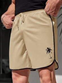 Manfinity RSRT Loose Men Coconut Tree Print Color Block Stripe Shorts