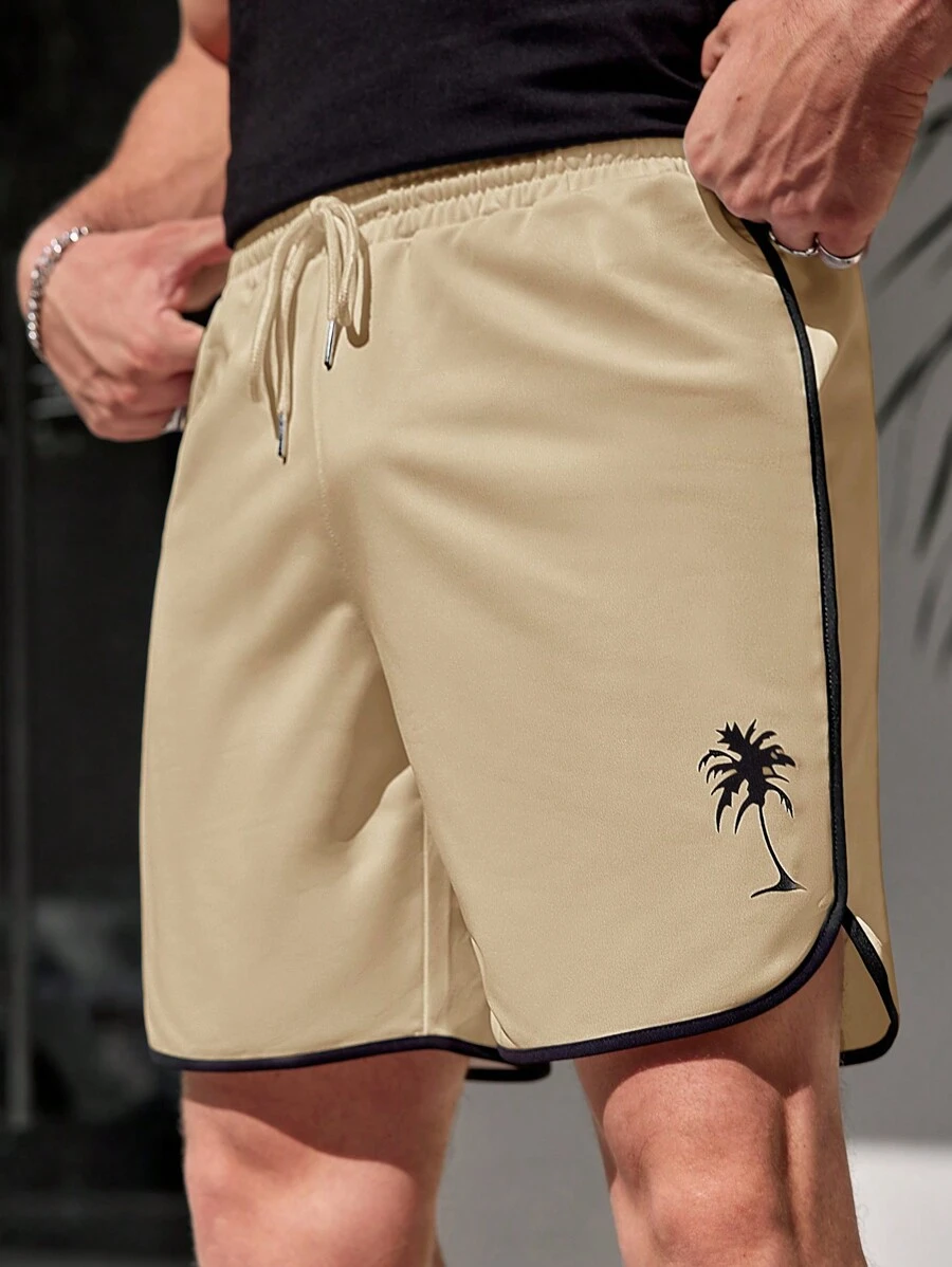 Manfinity RSRT Loose Men Coconut Tree Print Color Block Stripe Shorts