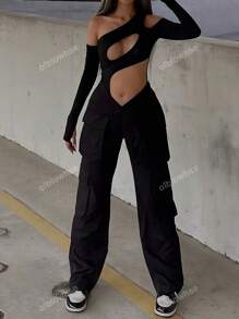 Street Vibes Tape Flap Pocket Side Cargo Parachute Pants