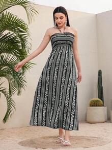 Modelyn 女士春夏季波浪袖長外套+條紋吊帶連衣裙套裝 - 黑色 - 查看 6