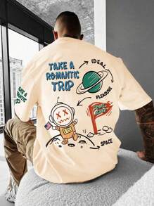 Manfinity LEGND 男士卡通標語印花垂肩寬鬆休閒t恤