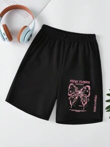 Quần short dáng rộng in nơ thông thường cho bé gái Tween (Big Kids) - màu đen - Xem 1