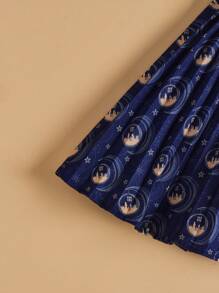 HARRY POTTER X SHEIN Young Girl Allover Print Pleated Skirt Preppy Style