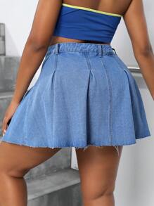 SHEIN SXY Fusta de blugi în formă de A la modă pentru femei de mărimi plus marime, cu tiv uzat pentru vară