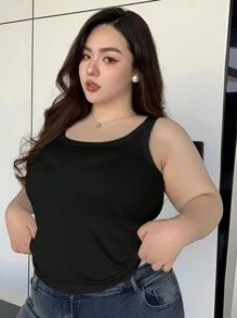 Dazy Plus Plus Size Solid Color Bodycon Tank Top For Casual Layering Summer - Black - View 1