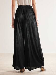 MOTF PREMIUM Women's Solid Colored Wide Leg Pants With Waist Belt - Black - View 9