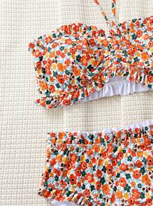 Swim Mod Summer Beach Random Printed Floral Strapless Bikini Set, Bikini Set With Separated Bottoms - Multicolor - View 3