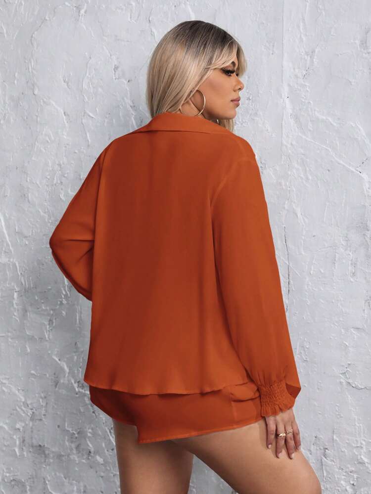 Plus Size Women's Fashionable Top And Shorts Set