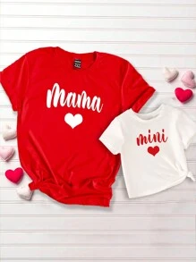 寶寶女孩母親節愛心休閒短袖白色圓領上衣，適合夏季 - 白色 - 查看 1