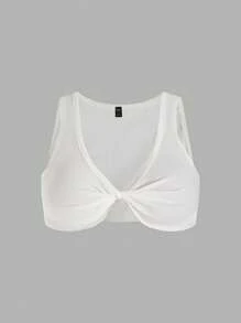 SHEIN Top court plissé de couleur unie pour femmes grandes tailles, pour l'été. Hauts graphiques pour femmes