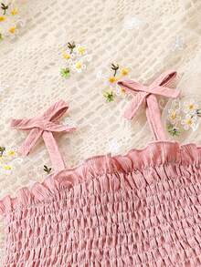 Ensemble haut tissé pour bébé fille avec bretelles à volants et pantalon - Rose bonbon - Voir 3