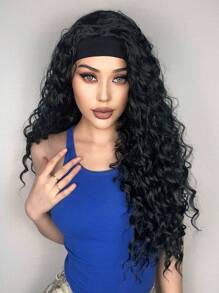 女性合成纖維頭帶假髮,鬈曲頭帶假髮26寸波浪假髮帶附帶頭帶不需膠半頭帶假髮耐高溫機製頭帶假髮 - 黑色 - 查看 3