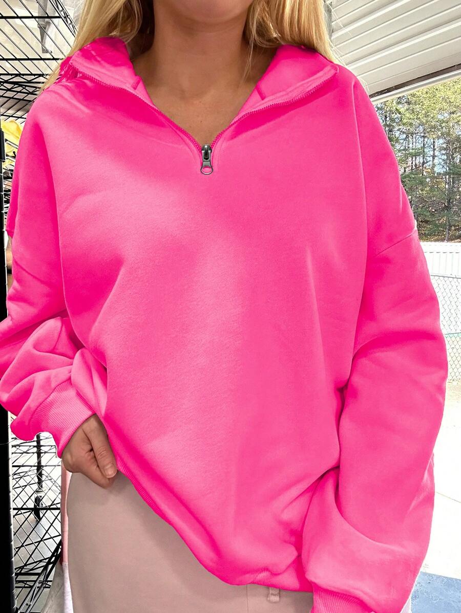INAWLY Zipper Half Placket Long Sleeve Sweatshirt,Long Sleeve Tops Graduation,Back To School,Graduation,Teacher For Women,Back To School Pullover Fall Sweatshirt - Hot Pink - View 1