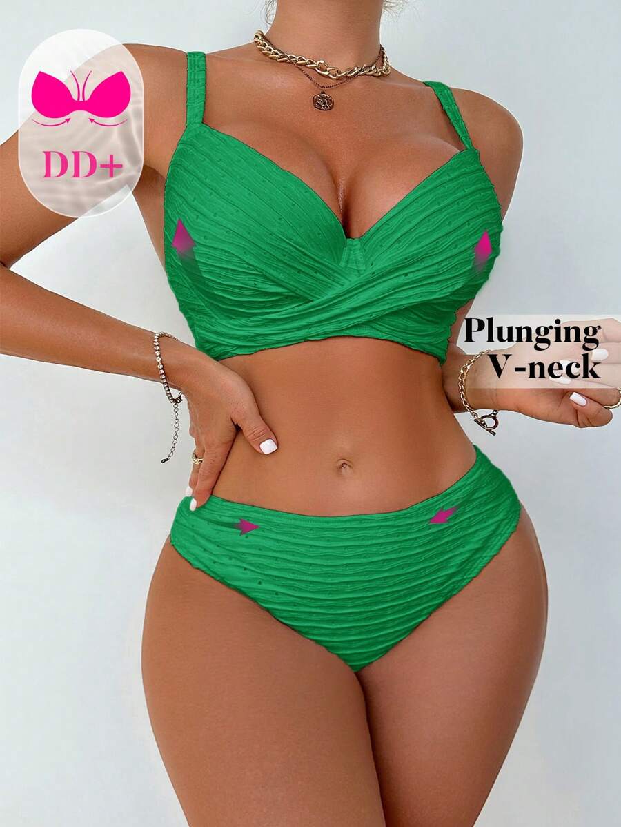 SHEIN Swim Của phụ nữ Màu thuần Textured Bộ Bikini