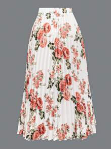 EMERY ROSE Plus Size Floral Print Casual Holiday Style Pleated Skirt Maxi Women Outfit