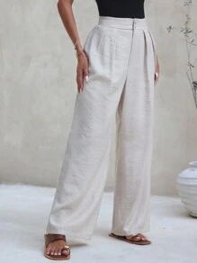 SHEIN Frenchy Sommer einfarbige plissierte Hose aus Leinen, Baumwolle und, weite Beine, atmungsaktiv und bequem für den täglichen Weg zur Arbeit und Urlaubsoutfits