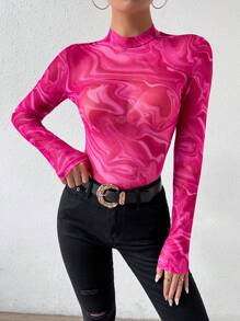 RosyDaze Ladies' Random Floral Printed Bodysuit Fall Cloth For Women - Hot Pink - View 5