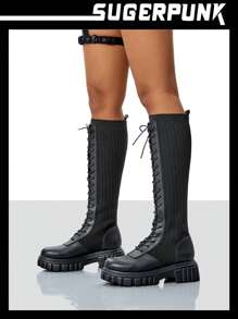 Sugerpunk Botas calcetín con plataforma y cordones delanteros para vacaciones de verano en oferta para Navidad y Año Nuevo