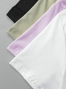 夏季少女簡約休閒4入組短袖t恤套裝 - 彩色 - 查看 4