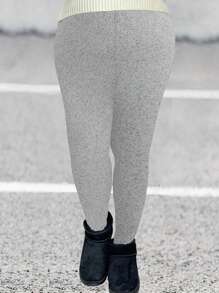 EMERY ROSE Plus Size Solid Color Elastic Waist Leggings - Grey - View 1