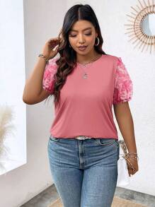 Celure Plus Size 3d Flower Patchwork Short Sleeve T-Shirt For Summer