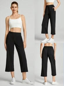 GLOWMODE Modal Wide-Leg 3/4 Pants Drawstring Pocket Daily Casual Fall - Black - View 6