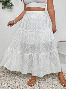 SHEIN SunnyBelle 大碼蕾絲拼接休閒裙，適用於春夏季節 - 白色 - 查看 1