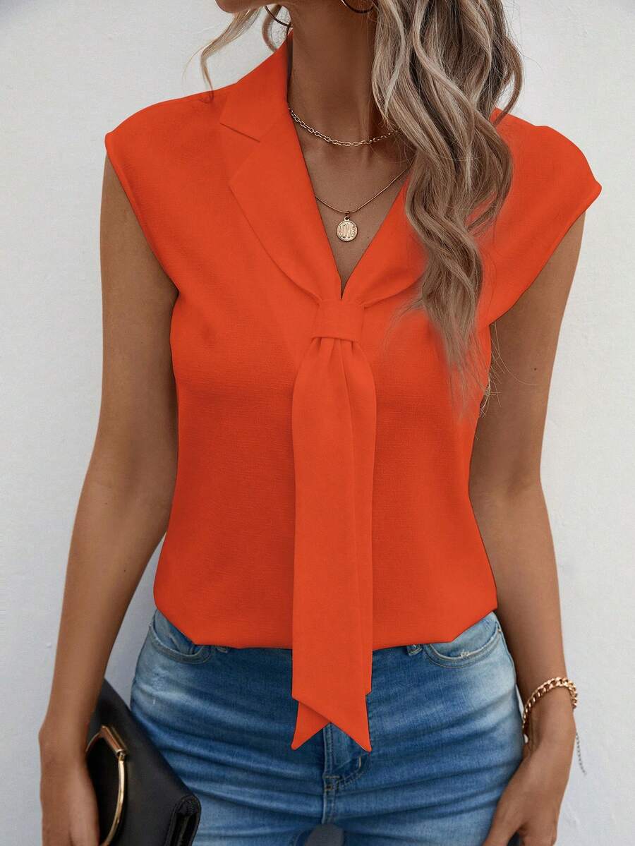 Casual Solid Sleeveless Shirt For Summer - Orange - View 1