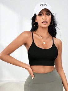 SHEIN Sports Đơn giản Thể thao Chất rắn Dây đeo vai - màu đen - Xem 4