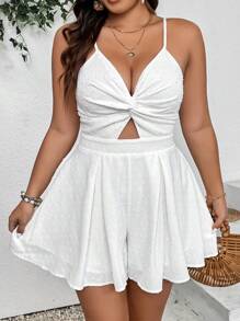 Franclia Plus Size Boho Summer Deep V-Neck Twist Back Tie Strap Romper