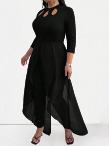 SHEIN Clasi 大碼露脯打結裝飾連身褲 - 黑色 - 查看 3