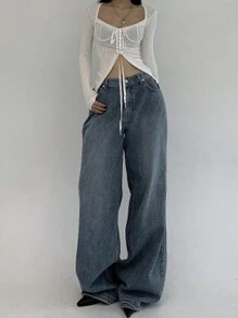 DAZY Damen Lässige Loose Wide Leg Jeans, Baggy Jeans, Kleidung für den Schulanfang