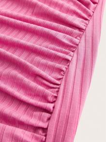 Slaydiva Summer New Arrival Elastic Tight Dress, Solid Color Wide Ribbed Mini Bodycon Dress - Pink - View 4