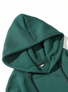 Manfinity Homme Men Solid Color Drooping Shoulder Long Sleeve Hooded Casual Sweatshirt, Fall - Dark Green - View 3