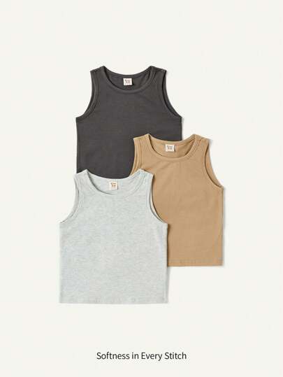 Cozy Pixies Baby Boy 3pcs Soft Knitted Solid Color Round Neck Sleeveless Vest Set