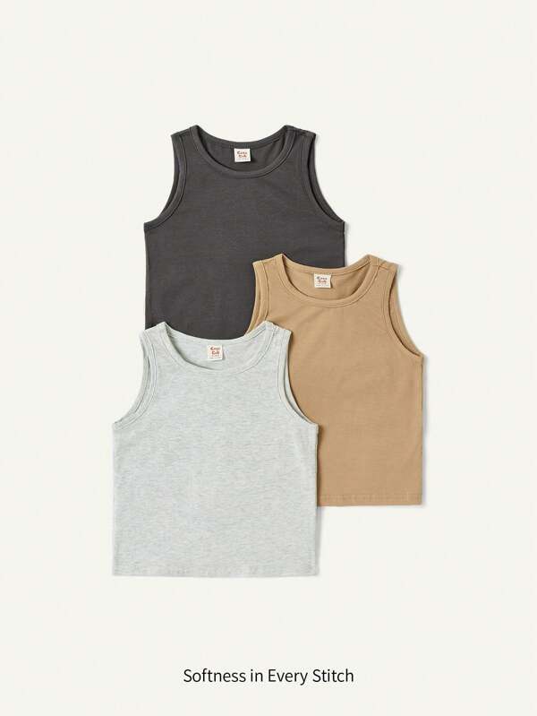 Cozy Pixies 3入組嬰兒男寶寶柔軟針織純色圓領無袖背心套裝