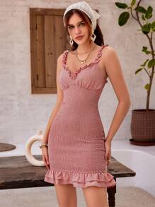 GENKIRA 纯色修身锁孔领口无袖中长连衣裙 - 粉色 - 查看 2