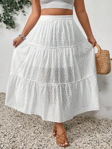 SHEIN SunnyBelle 大碼蕾絲拼接休閒裙，適用於春夏季節 - 白色 - 查看 4