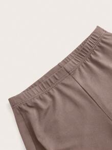 SHEIN Unity Quý cô Màu thuần Lưới Nối Quần ống rộng Với Viền lấp lánh - Cà phê nâu - Xem 4